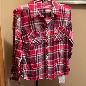 Red Plaid Button-Up Shirt